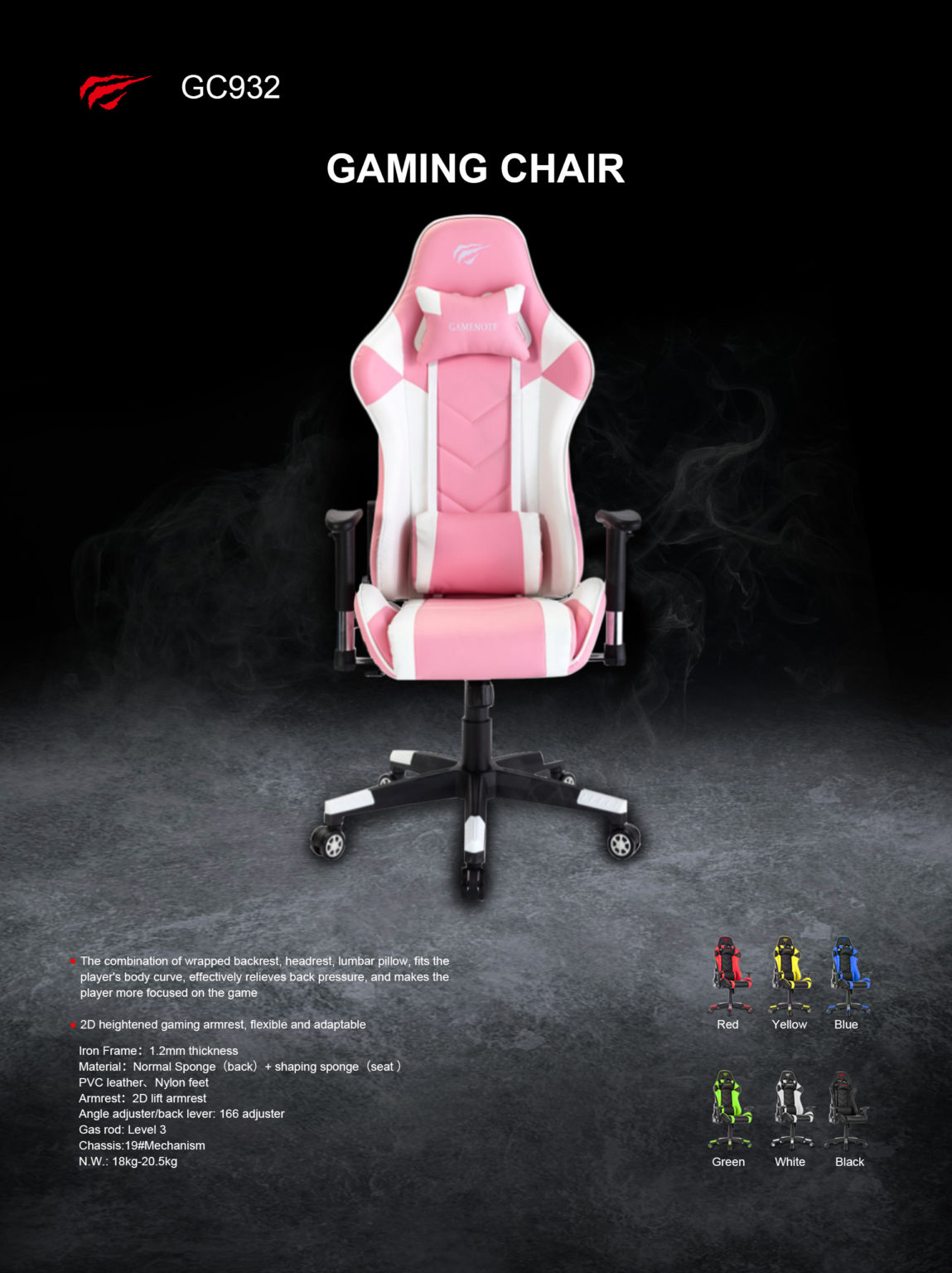 Havit GC932 Gaming Chair with Neck and Backrest - Black and Red
