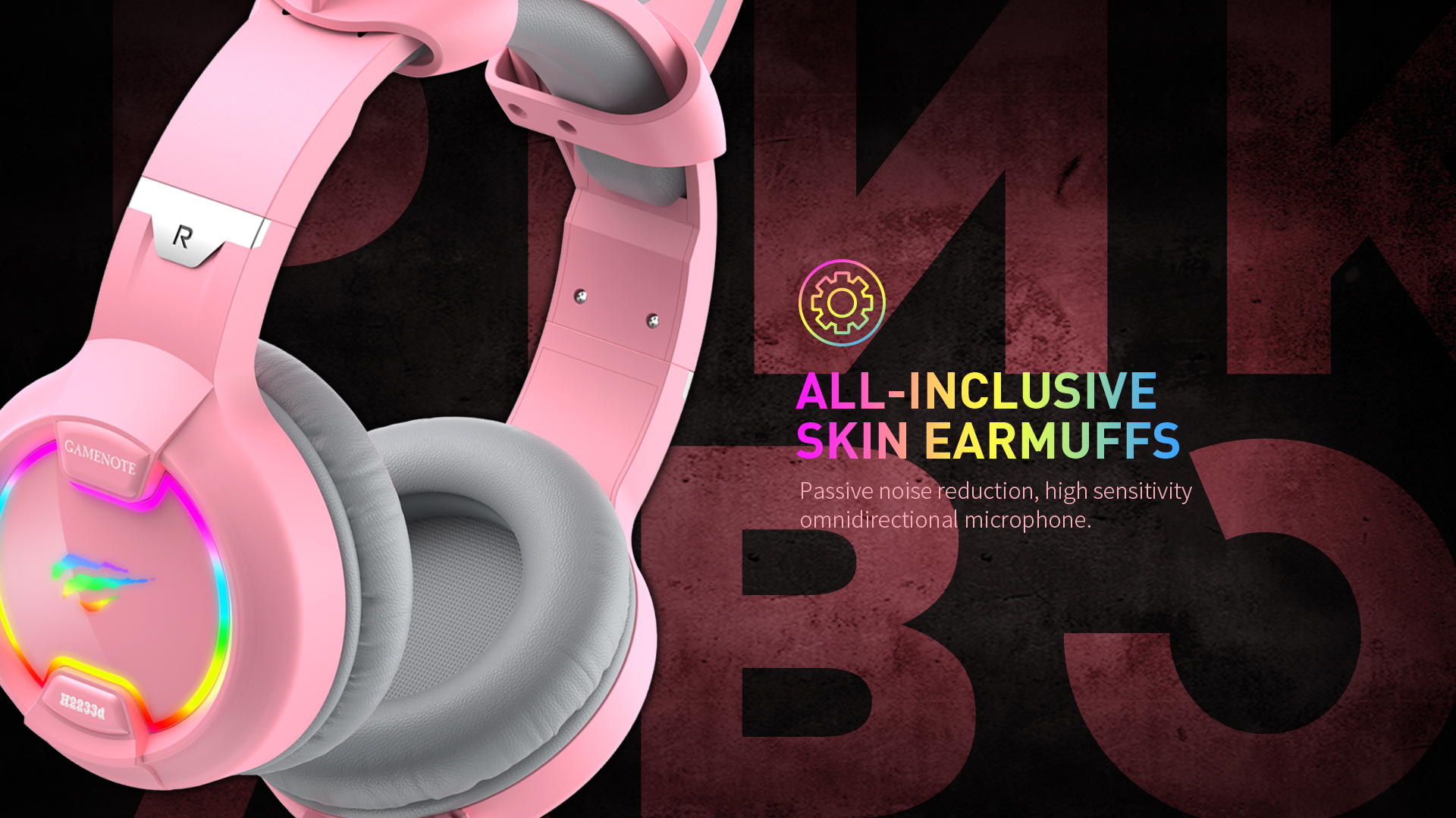 GAMENOTE H2233d Casque gaming fille rose avec oreilles de chat éclairage  RGB pour PC & console - Haut-parleur 50mm