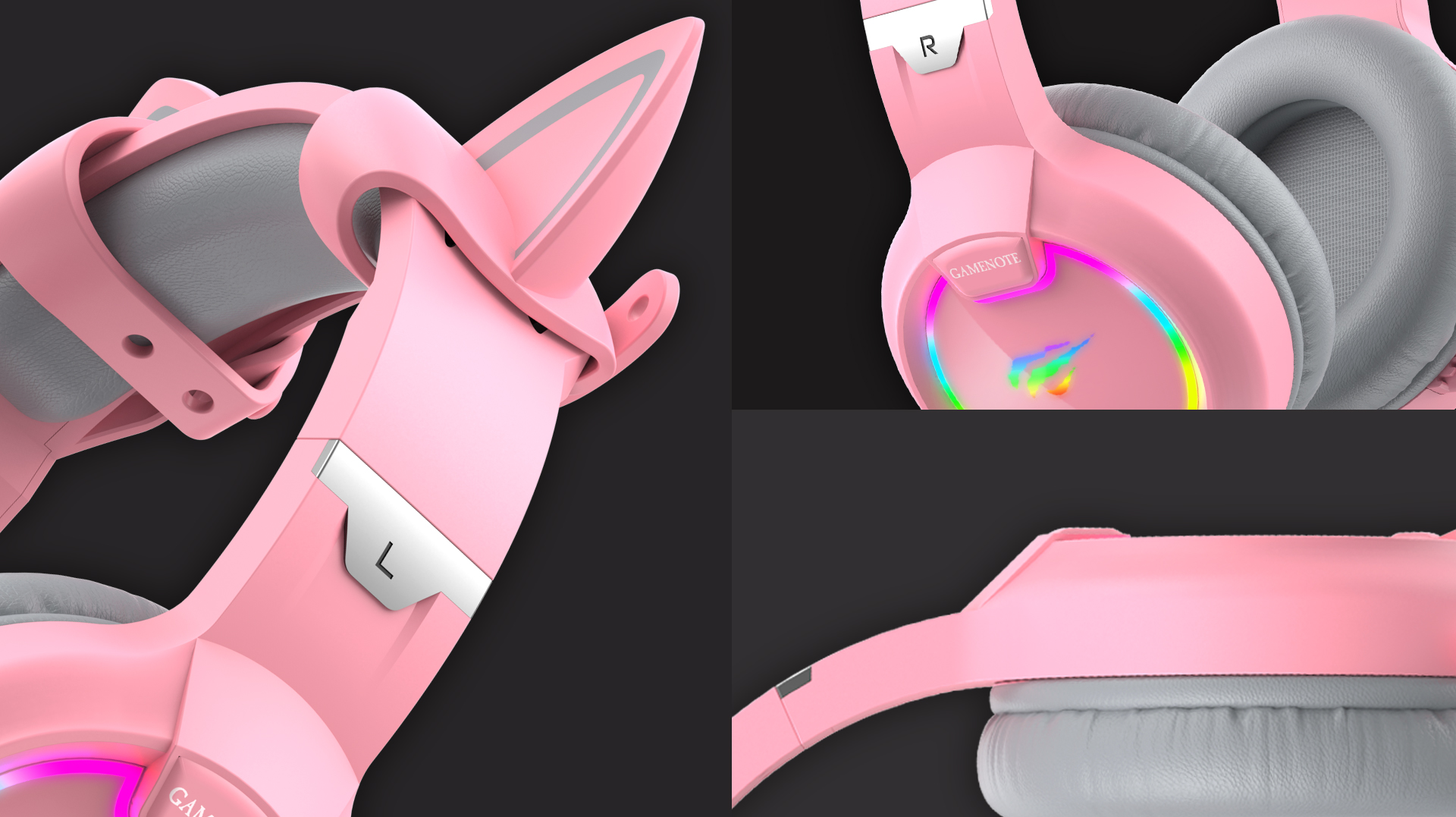 Gamenote h2233d casque gaming fille rose avec oreilles de chat éclairage  rgb pour pc & console - haut-parleur 50mm - Conforama